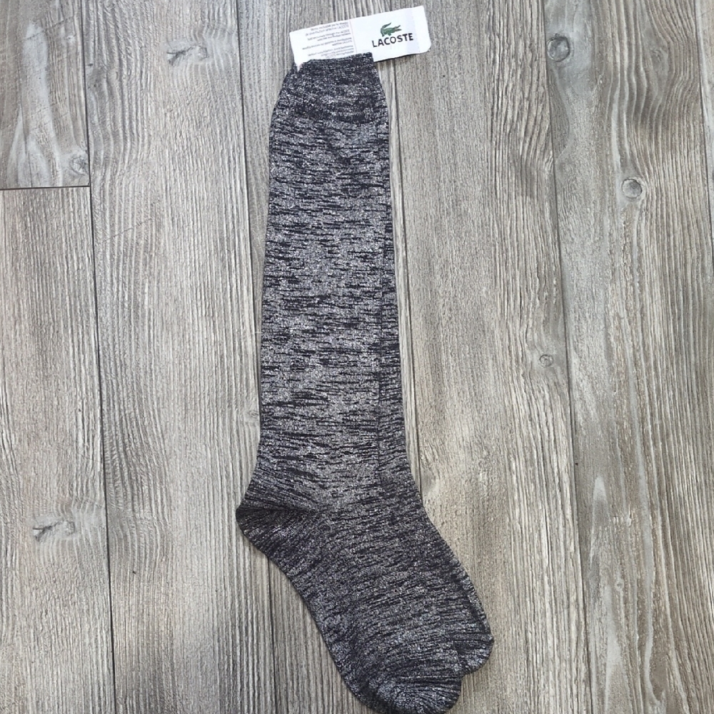 Lacoste Women's Glitter Charcoal Slub Knee-High Socks NWT